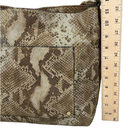 Antonio Melani Brown Tan Leather Snakeskin Studded Chain Handle Hobo Handbag - Picture 9 of 13